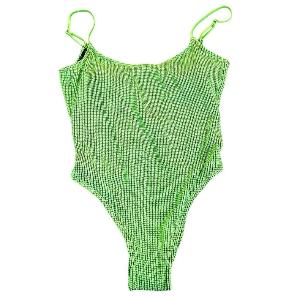 Cotton On BODY Sz M Thin Strap Low Scoop One Piece Cheeky Neon Green Swimwear